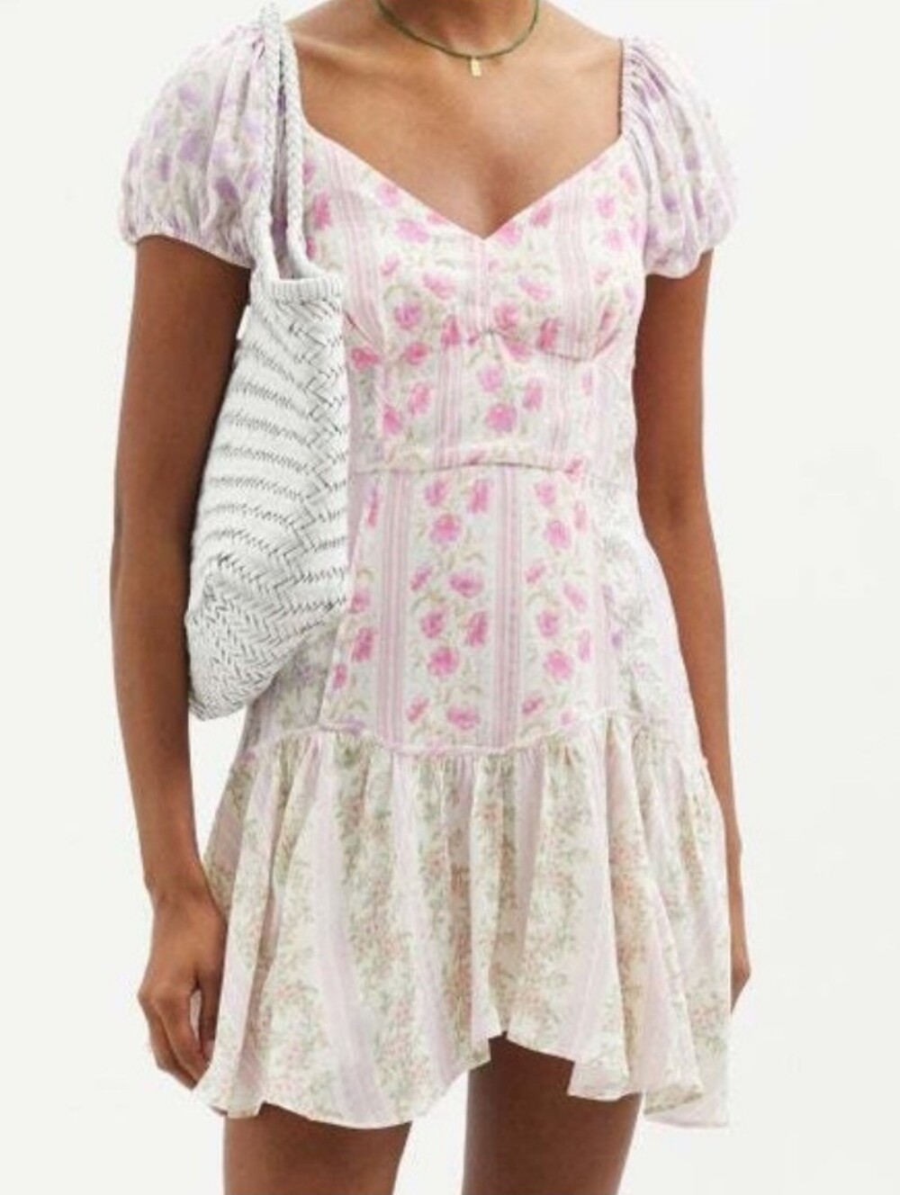 LoveShackFancy Amini Sweetheart Puff Sleeve Mini Dress Size 10 Floral Ethereal